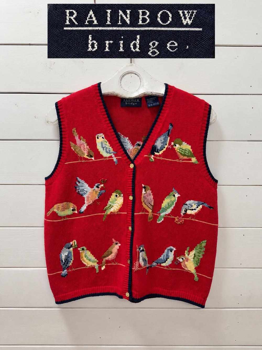 Rainbow Bridge Vintage Bird Knit Vest Red Size M